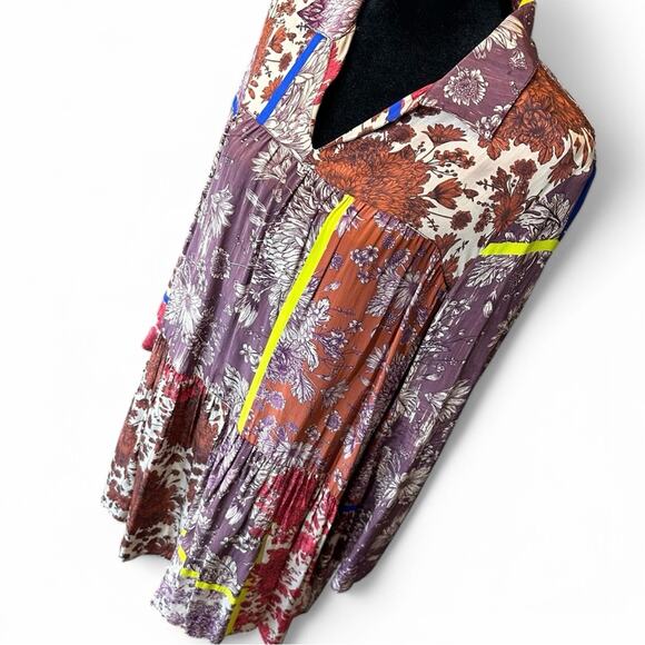 Anthropologie Dhruv Kapoor Arabella Floral Patchwork Tunic Dress Festival Boho - Picture 7 of 15